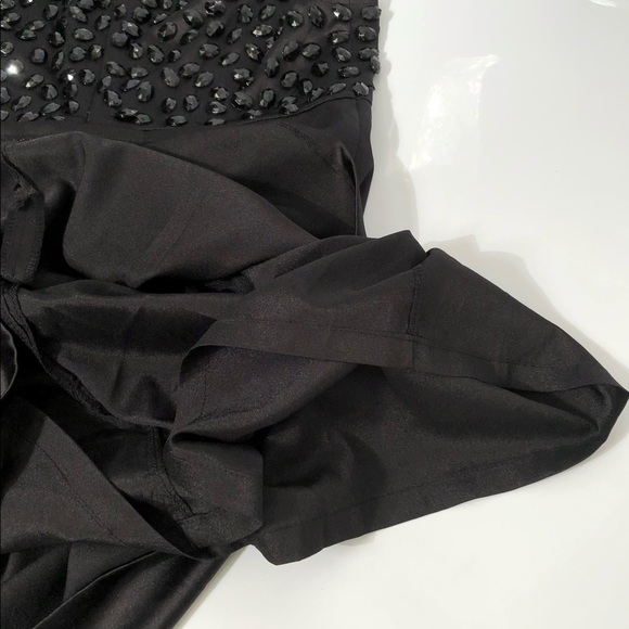Black Beaded Satin Evening Dress - Picture 9 of 12